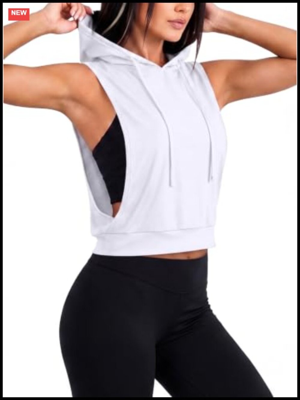 Womens Sleeveless Hooded Crop Tank Top Drawstring Open Side Workout Gym Shirt